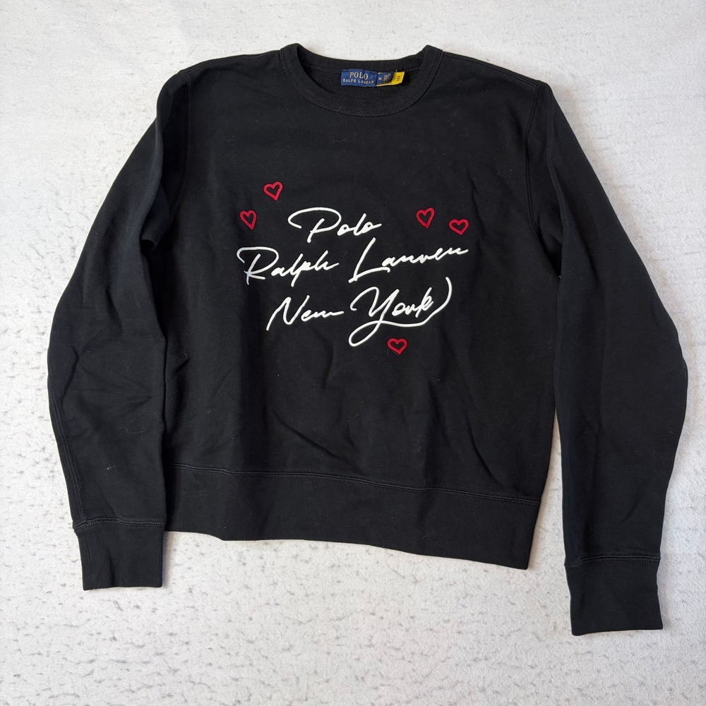 Polo Ralph Lauren Sweatshirt Womens Medium Black Heart New York Script